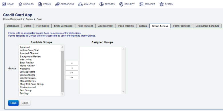 Manager assign groups to a form